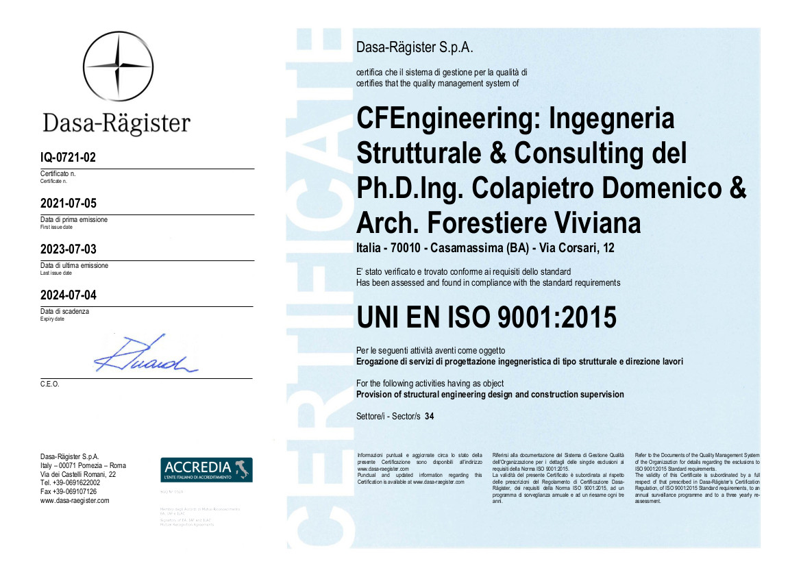 Certificazione ISO 9001(ID Certificato: IQ-0721-02)